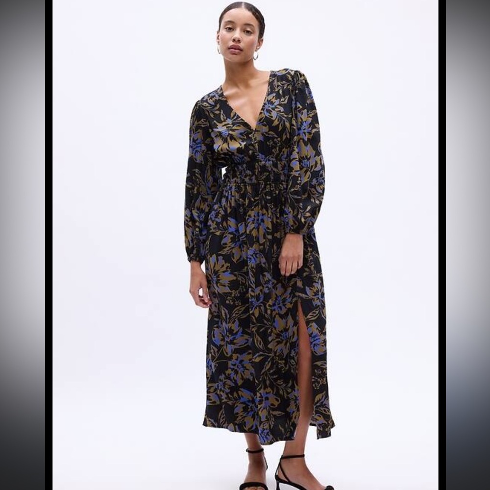 GAP Black and Blue Floral Long Sleeve Dress size S NWOT
